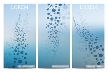 Fototapeta na wymiar Set of modern vector flyers. Abstract background with molecule structure DNA and neurons. Medicine, science, technology banner, card,web, certificate.