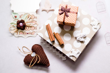 Close up image of gift set on artistic copy space background