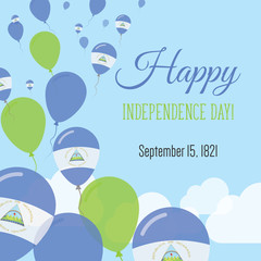 Independence Day Flat Greeting Card. Nicaragua Independence Day. Nicaraguan Flag Balloons Patriotic Poster. Happy National Day Vector Illustration.