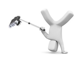 3d person taking an extreme selfie. 3d illustration