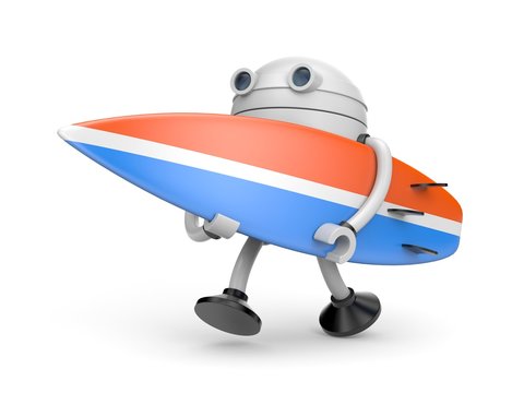 The robot hurries to surf. 3d illustration