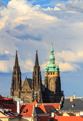 Obraz premium View over historic center of Prague with castle and St Vitus Cathedral, Czech Republic