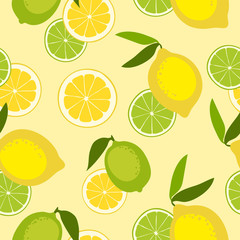 Seamless pattern with lime and lemon.