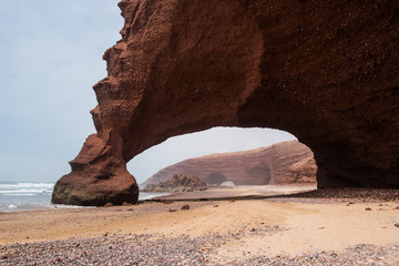 Fototapeta na wymiar Famous rocks at Legzira beach in Morocco