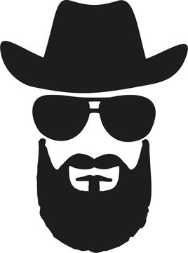Cowboy king with western hat, sunglasses and full beard