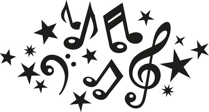 Music notes with clef and stars