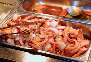 tray with deep fried foods and fried shrimp in the Chinese resta