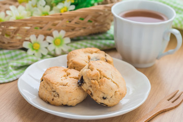 Scones on plate and cup of tea