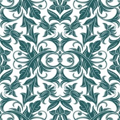 Turquoise Floral Ornaments Seamless Pattern
