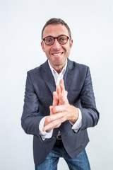 sarcastic businessman clapping his hands for bullying revenge or success