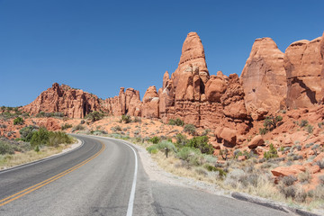 Scenic highway between Petrified Dunes and Fiery Furnace at Arches National Park, Utah,  USA