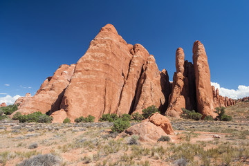 Fototapeta na wymiar Scenic highway between Petrified Dunes and Fiery Furnace at Arches National Park, Utah, USA