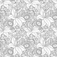 Handdrawn floral vector background for adult coloring book.