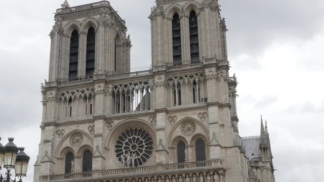 Notre-Dame Cathedral details in France Paris slow tilt 4K 2160p UltraHD footage - French Notre Dame de Paris church by the day 4K 3840X2160 UHD video
