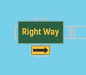 right way arrow guide with sign board with green background vector graphic