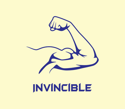 Bicep Strong With Invincible Text Flat Vector Graphic