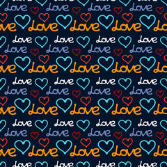 Valentines day seamless pattern, hearts, handwritten