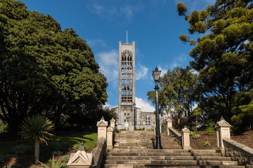 Neo-gothic cathedral with staircase in Nelson, New Zealand