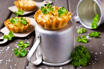 Homemade tartlets with cabbage