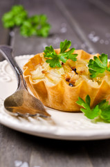 Homemade tartlets with cabbage
