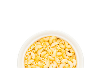 Bowl of macaroni on white background