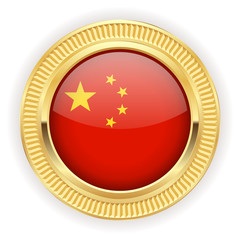 Runder Button mit chinesischer Flagge und goldenem Rand 