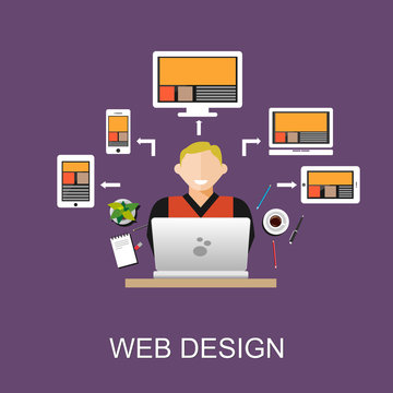 Web design concept illustration. Flat design illustration concepts for web designer, web development, web developer, responsive web design, programming,  programmer.
