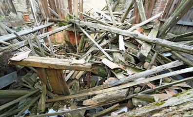 rubble and the ruins of the house  destroyed by powerful earthqu