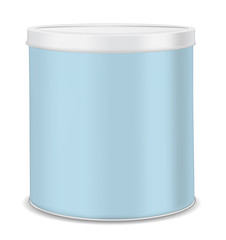 Round metal can for food, cookies and gifts.  Isolated on white