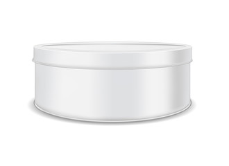 Round metal can for food, cookies and gifts.  Isolated on white