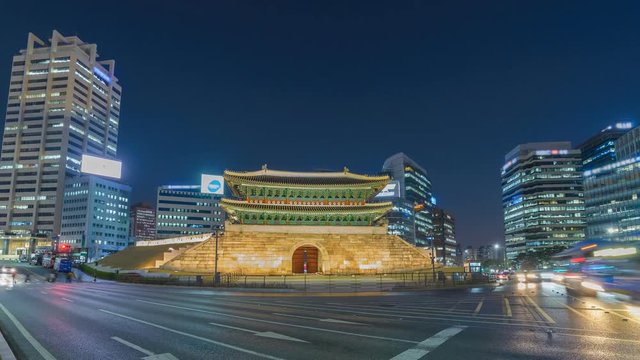 Namdaemun Gate (Sungnyemun) at night, Seoul, South Korea, 4K Time lapse