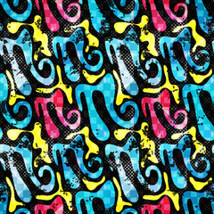 Graffiti on a black background Psychedelic seamless geometric pattern