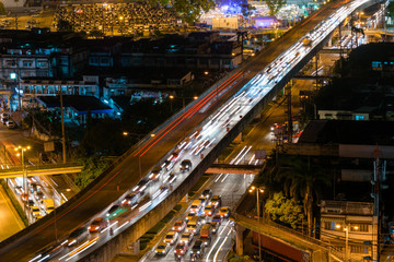 Fototapeta na wymiar Nighttime and transportation in Bangkok city Thailand