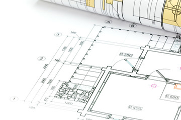 architectural plan, roll and technical project drawing