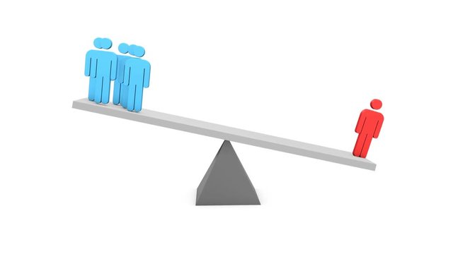 One man outweigh others on seesaw 