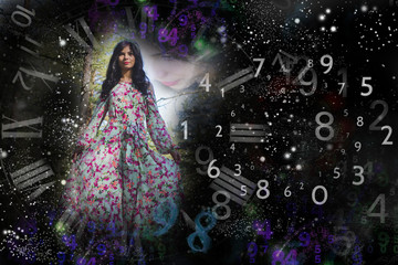 Woman's face, magic of figures, numerology