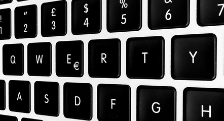 QUERTY laptop keyboard perspective black