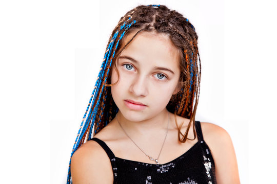 Girl with colorful braids