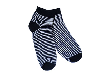 Baby blue socks with white stripes isolated on white background