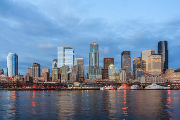 Panoramic view of Seattle Downtown from Puget  Sound