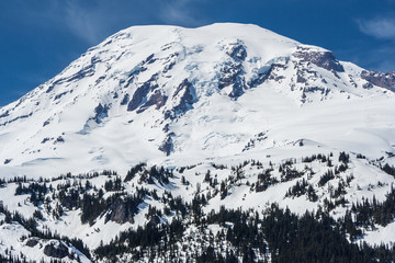 View of Mount Rainier summit covered by snow, Washington,  USA