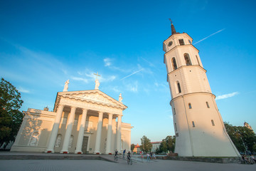 Fototapeta na wymiar Vilnius, Lithuania - August 10, 2015: Vilnius cathedral square in the morning, Lithuania