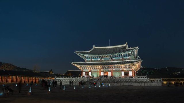 Gyeongbokgung Palace at night, Seoul, South Korea, 4K Time lapse