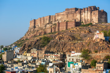 Naklejka premium Mehrangarh fort on the hill in Jodhpur, Rajasthan, India