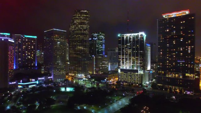 Miami Downtown aerial view at night, Florida