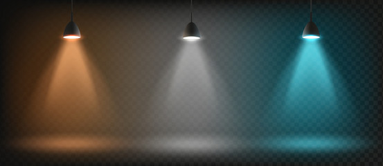 Artificial illumination lamps, vector graphics, glow effect, element, design tool, sunshine, illustration for presentations, electrical lighting, background for your design.