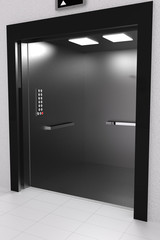 3D rendering of lift with door opening