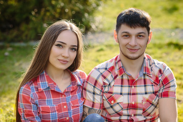 Fototapeta premium Portrait of a happy couple looking at camera close up