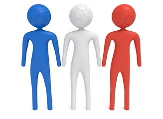 Soccer in France, 3d men with soccer ball heads, 3d illustration