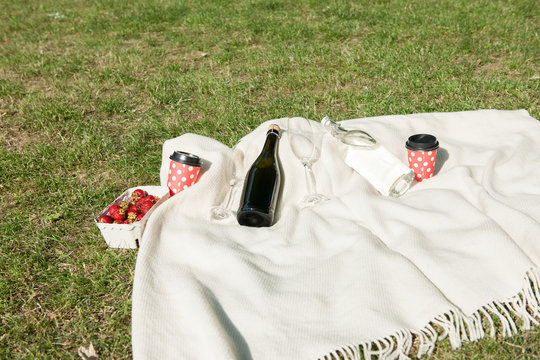 Champagne bottle on blanket